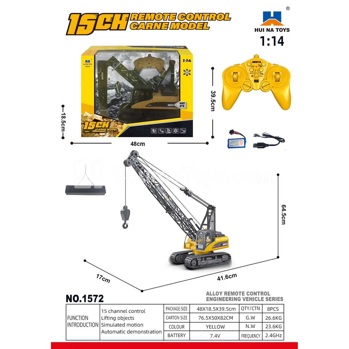 1:14 15-Channel Alloy Remote Control Tower Crane Engineering Vehicle