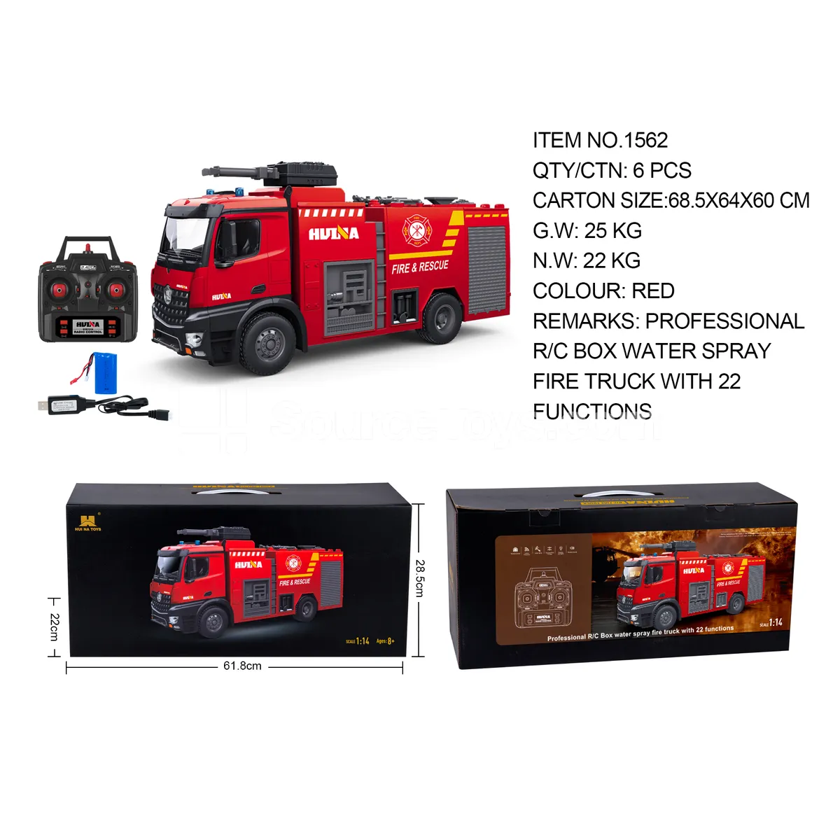 1:14 22-Channel Fire Truck with Water Spray