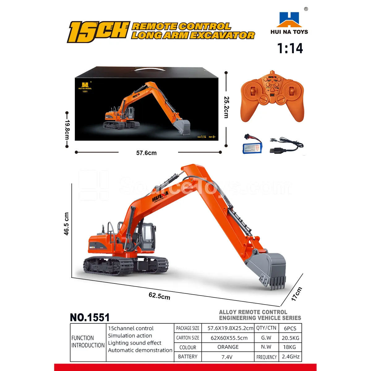 1:14 15-Channel Alloy Remote Control Excavator
