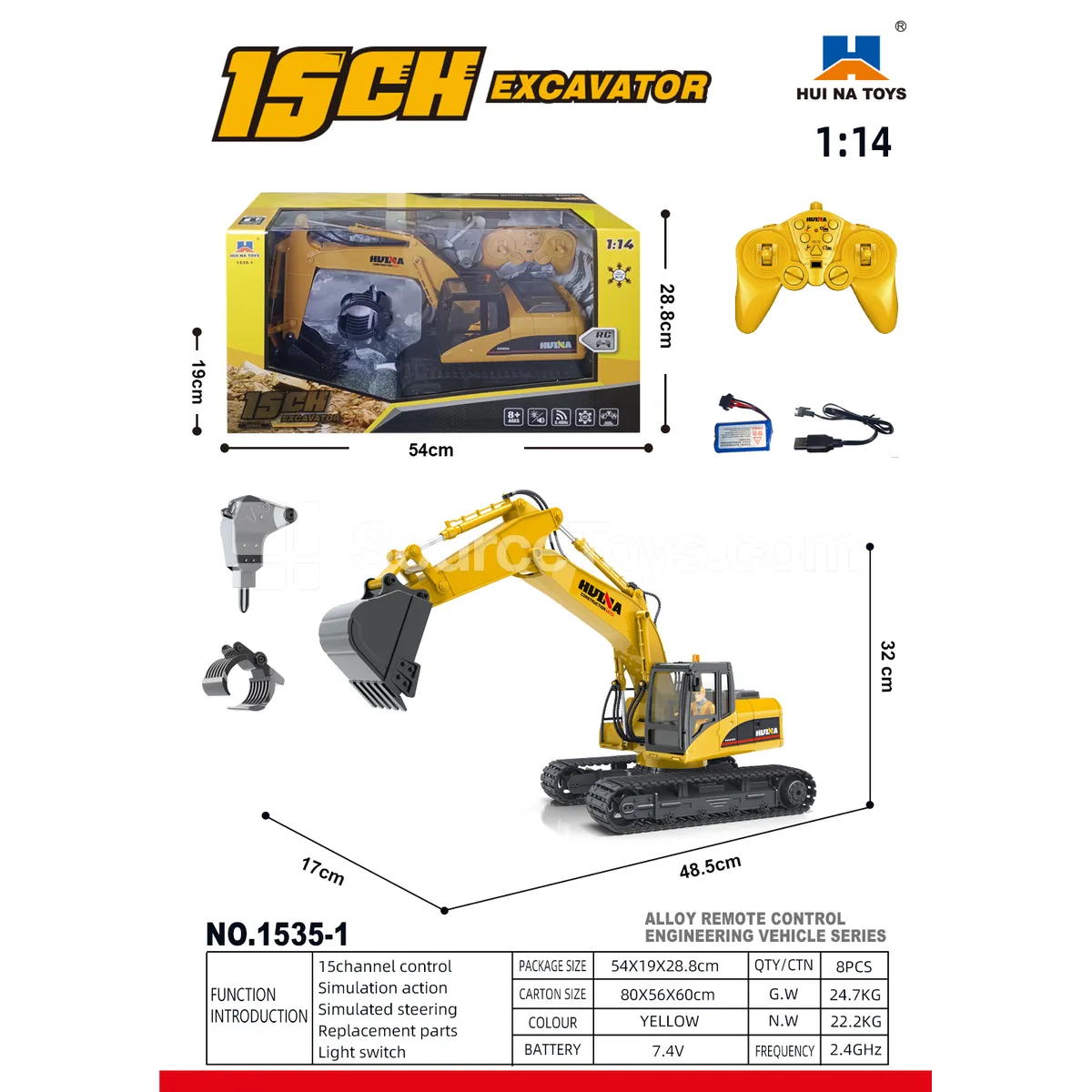 1:14 15-Channel Alloy RC Excavator