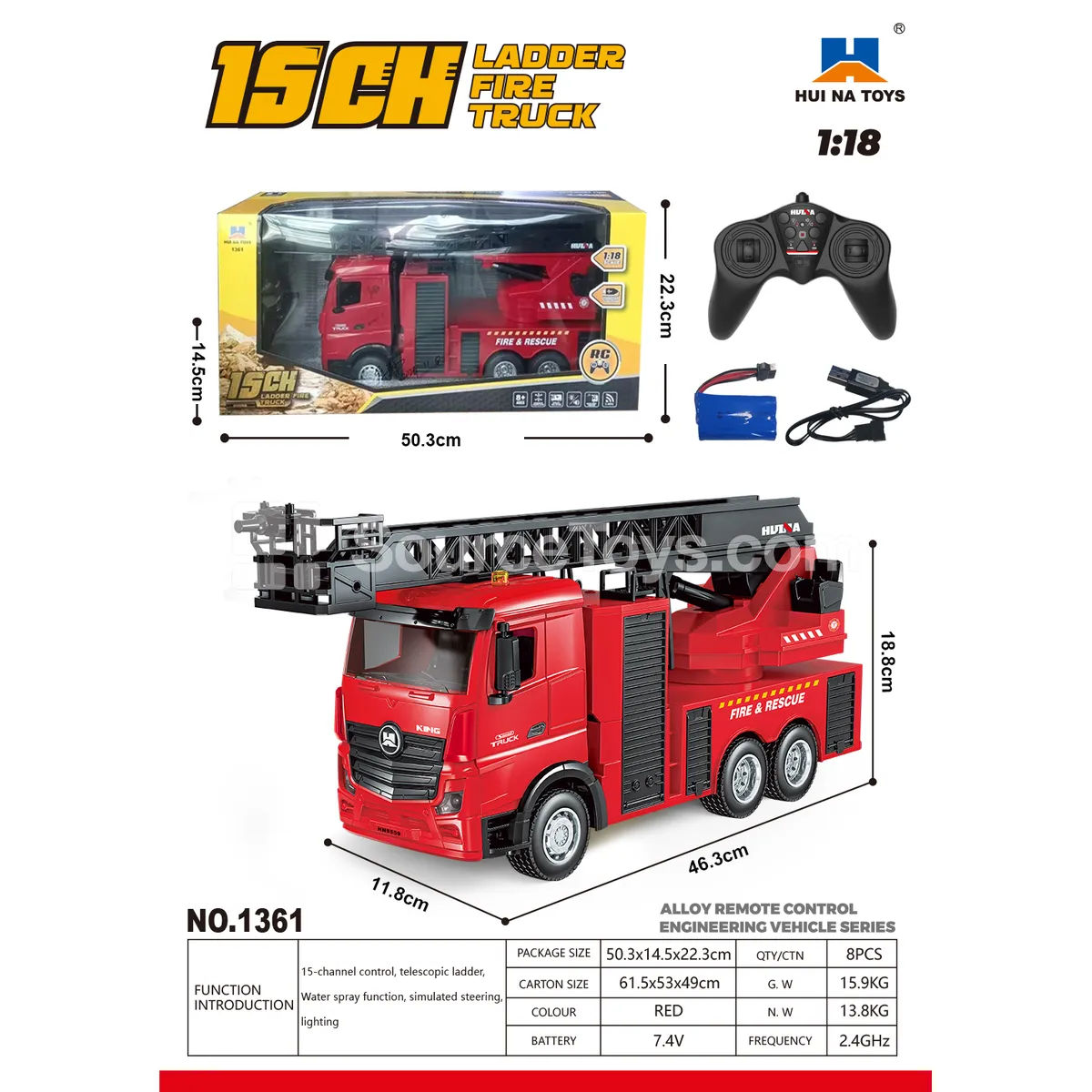 1:18 15-Channel Remote Control Fire Truck with Ladder 1:18 15-Channel Remote Control Fire Truck with Ladder