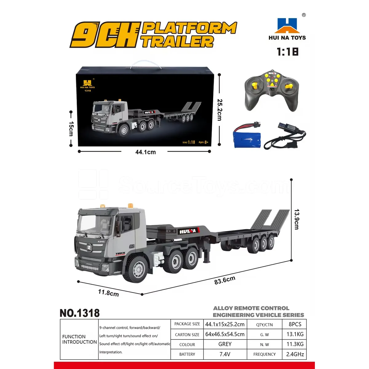 1:18 9-Channel Alloy Remote Control Truck