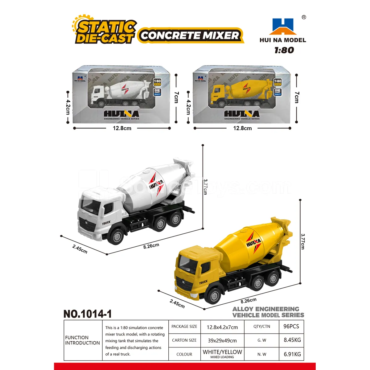1:80 Alloy Concrete Mixer Truck Model