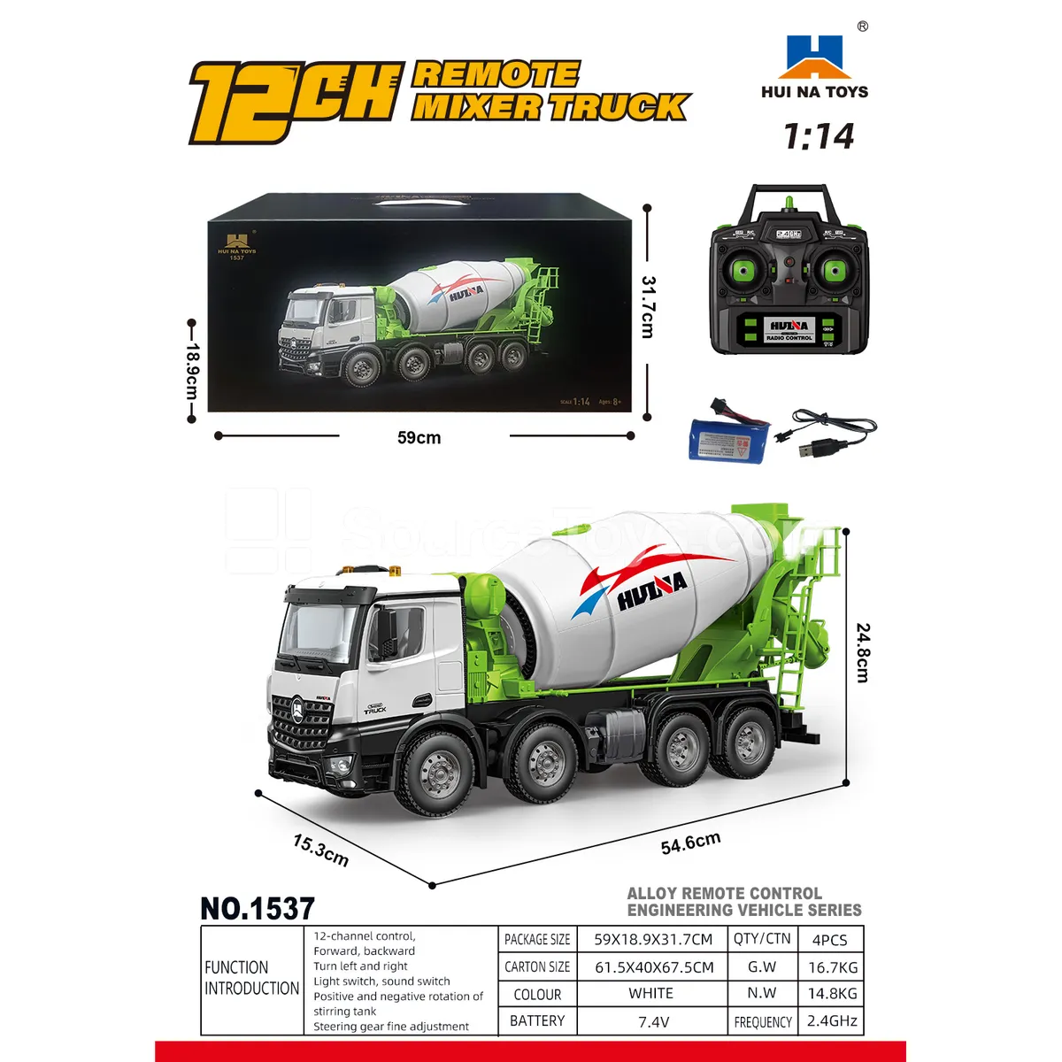 1:14 12-Channel Alloy Remote Control Mixer Truck 1:14 12-Channel Alloy Remote Control Mixer Truck