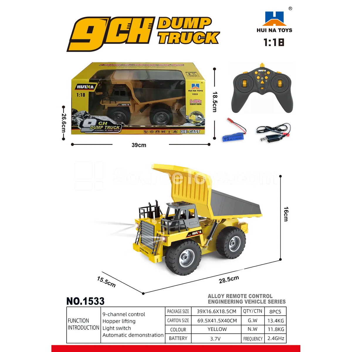 1:18 9-Channel Alloy Dump Truck 1:18 9-Channel Alloy Dump Truck