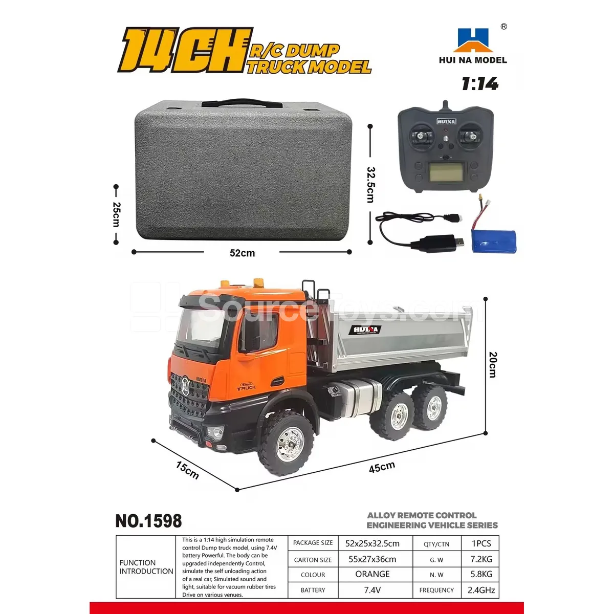 1:14 14-Channel Alloy Remote Control Dump Truck
