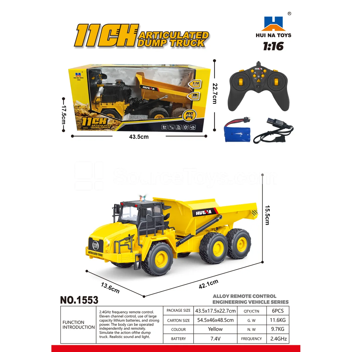 1:16 11-Channel Alloy Remote Control Dump Truck