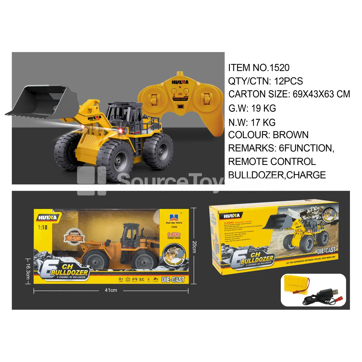 1:18 Scale 6-Channel Alloy Remote Control Bulldozer