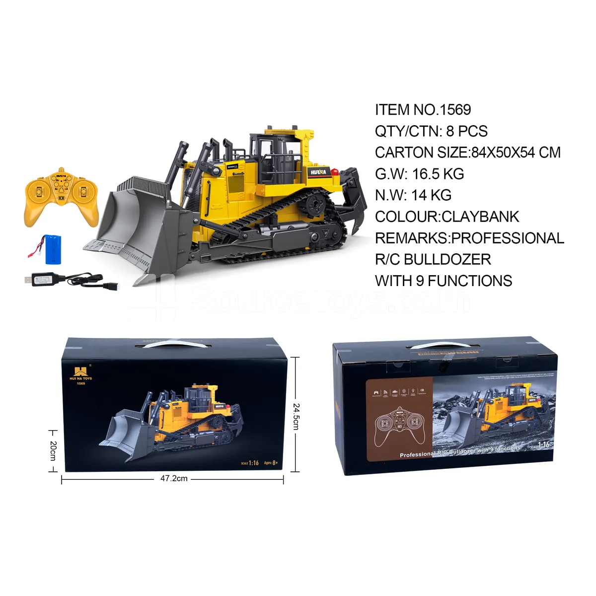 1:16 Nine-Channel Heavy-Duty Bulldozer