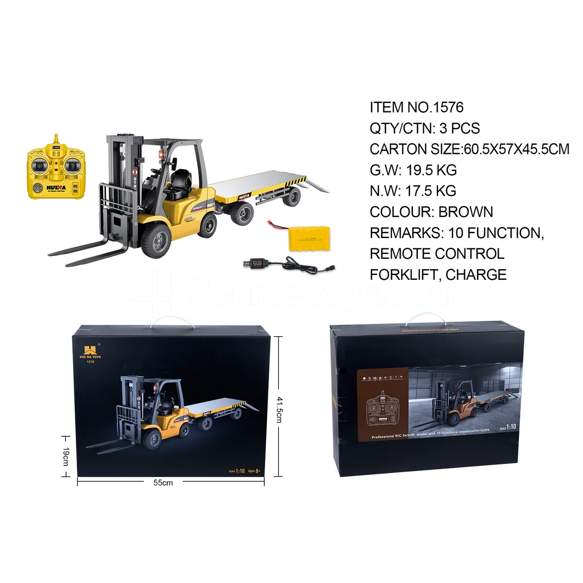 1:10 10-Channel Alloy Remote Control Forklift with Flatbed Trailer