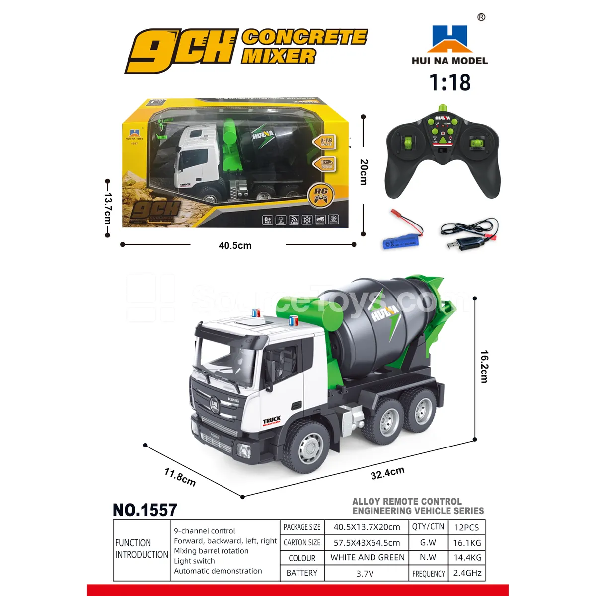1:18 9-Channel Alloy Remote Control Concrete Mixer Truck