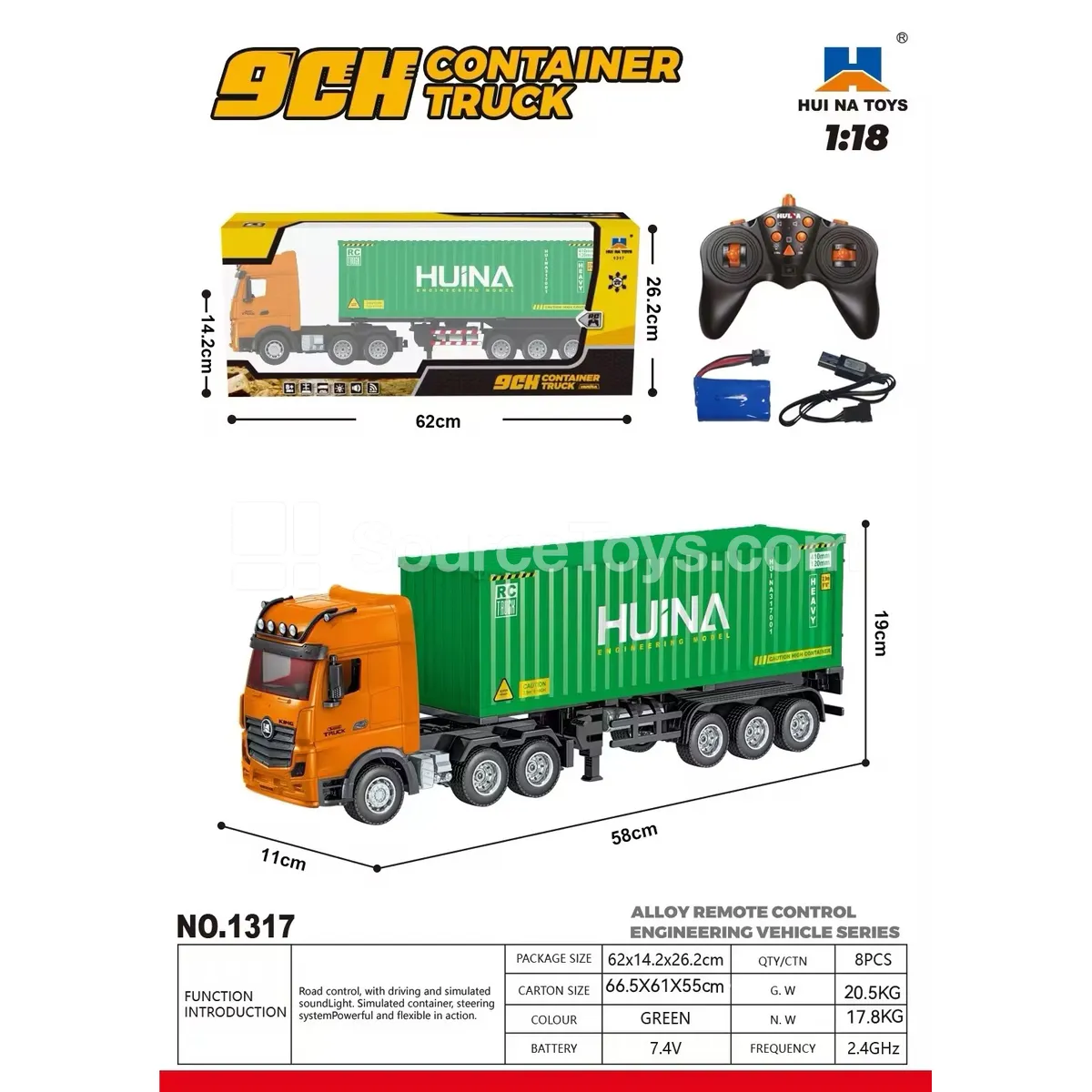 1:18 9-Channel Alloy RC Container Truck