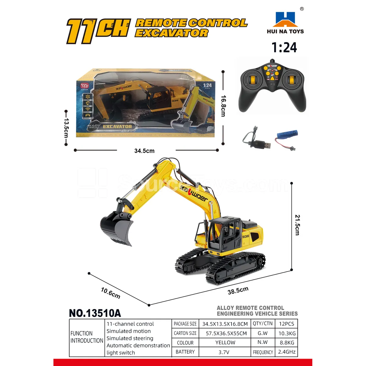 1:24 11-Channel Alloy RC Excavator