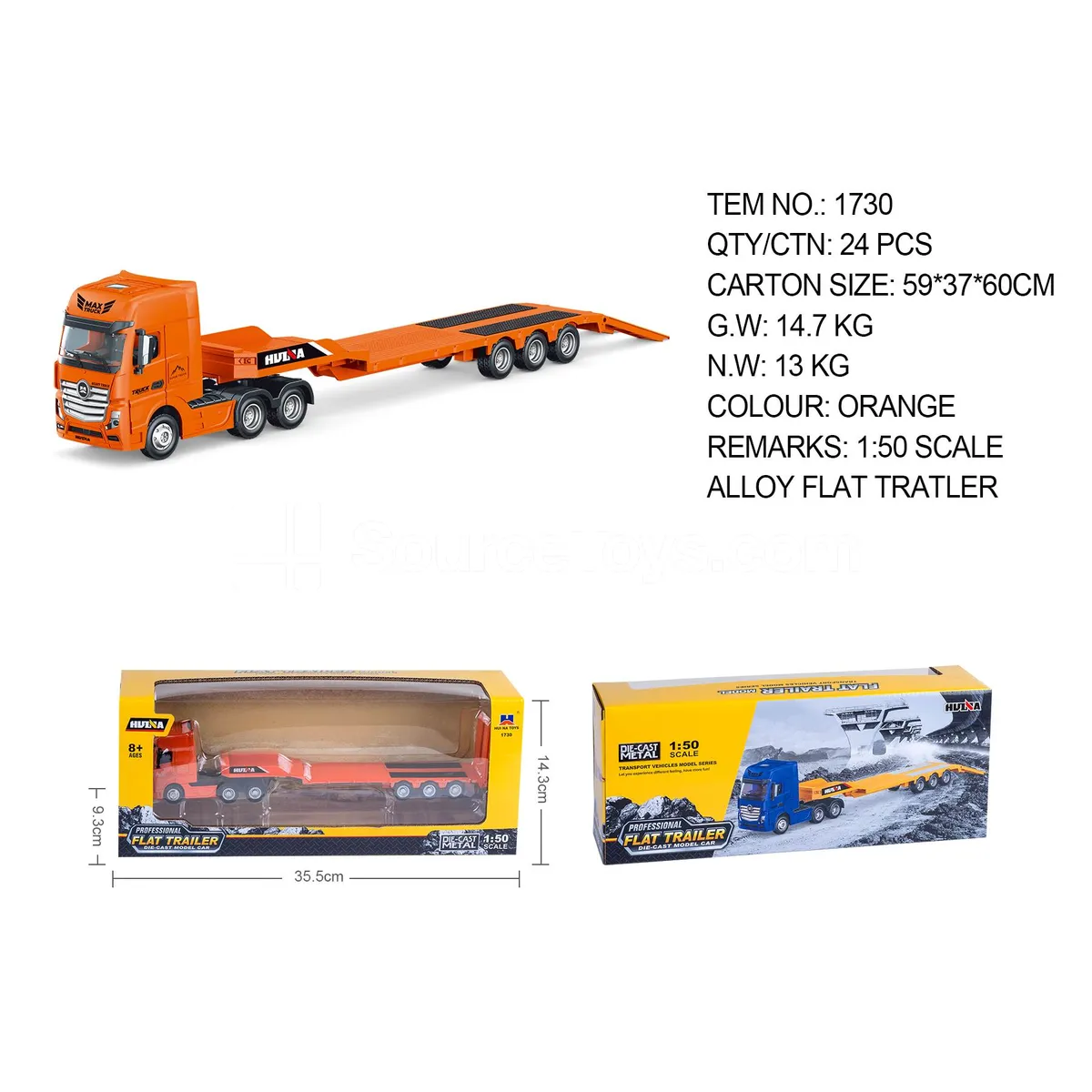 1:50 Semi-Alloy Flatbed Trailer Static Model