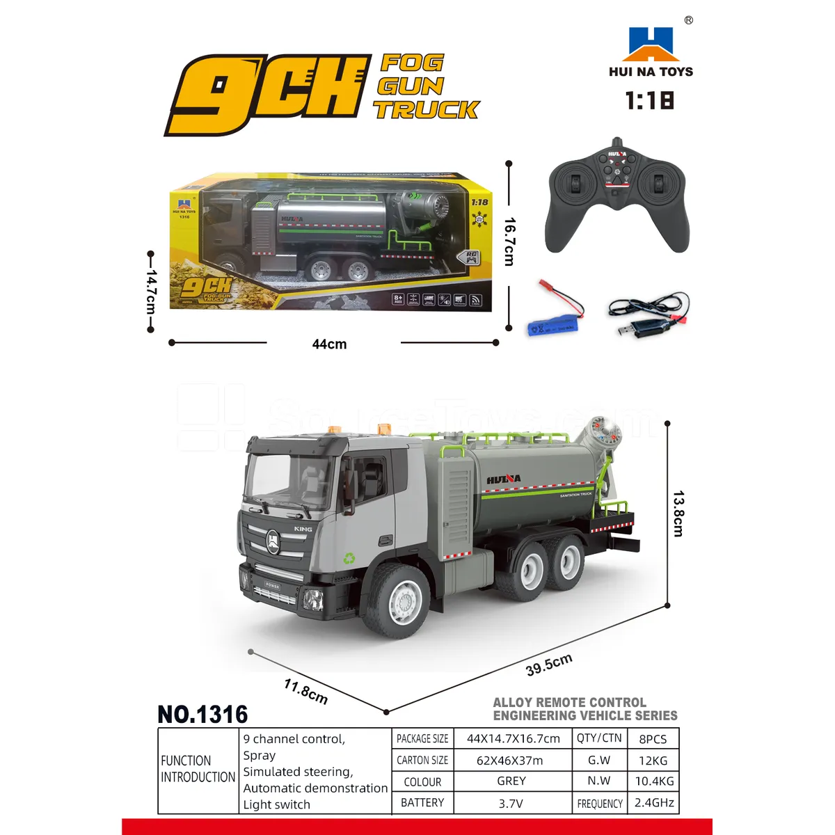 1:18 9-Channel Alloy RC Fog Cannon Truck