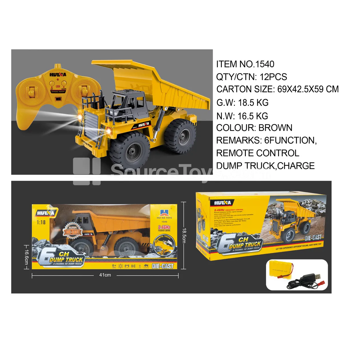 1:18 Six-Channel Alloy RC Dump Truck