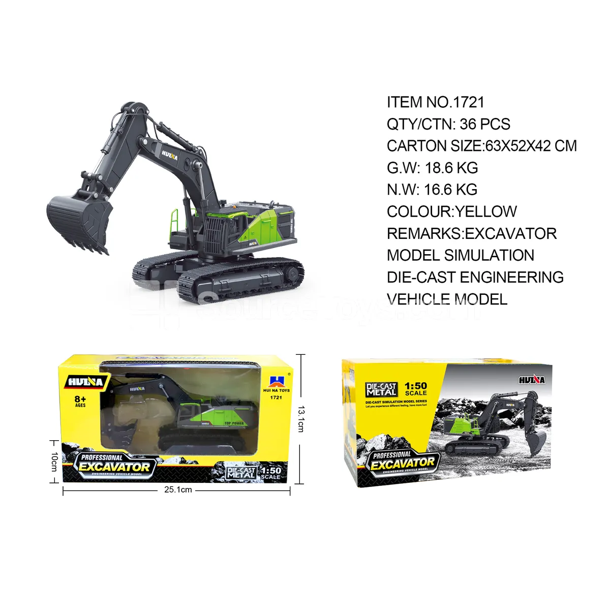 1:50 Scale Alloy Excavator Static Model (Green)