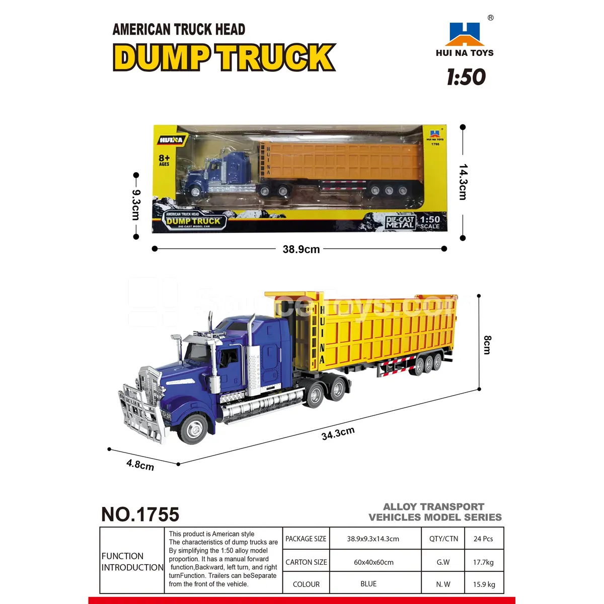 1:50 Alloy American Dump Truck Static Model