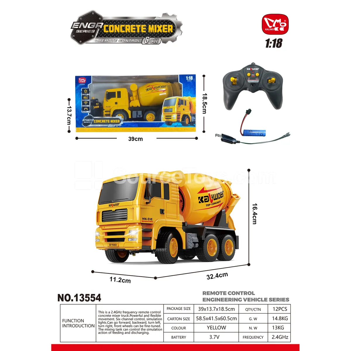 1:18 6-Channel Remote Control Concrete Mixer Truck
