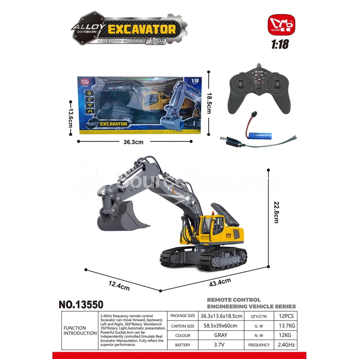 1:18 11-Channel Alloy RC Excavator