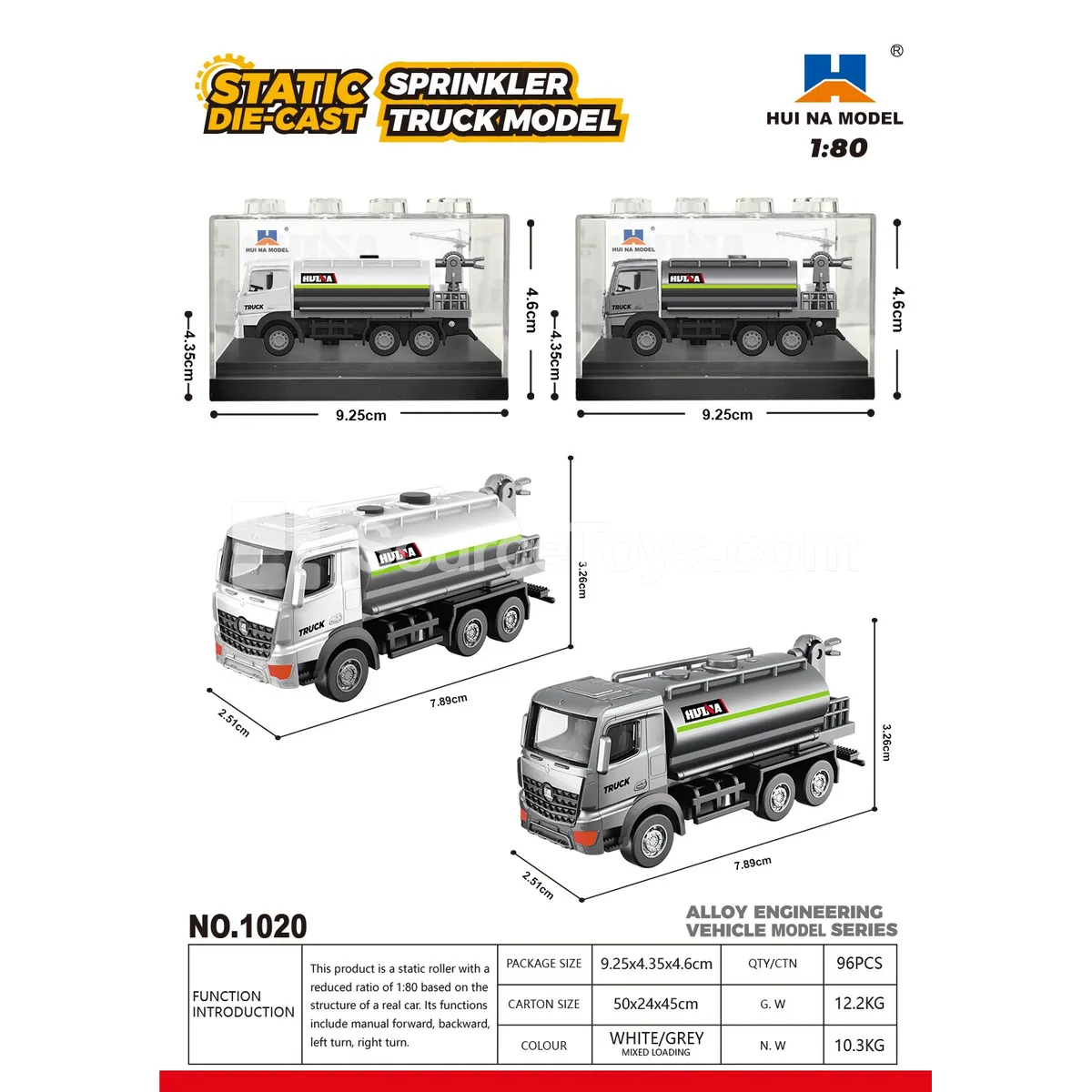 1:80 Alloy Water Sprinkler Truck Model