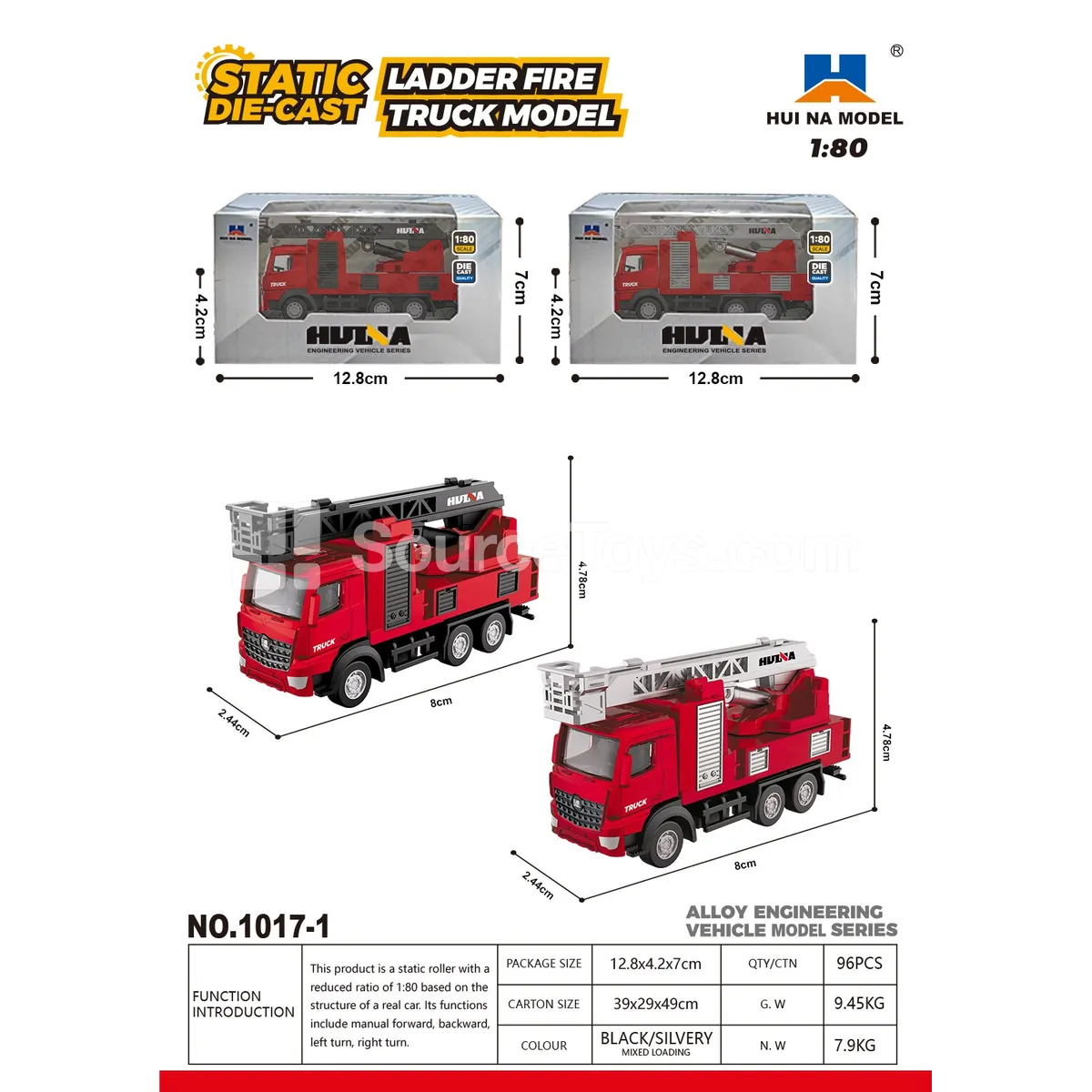 1:80 Alloy Ladder Fire Truck Model