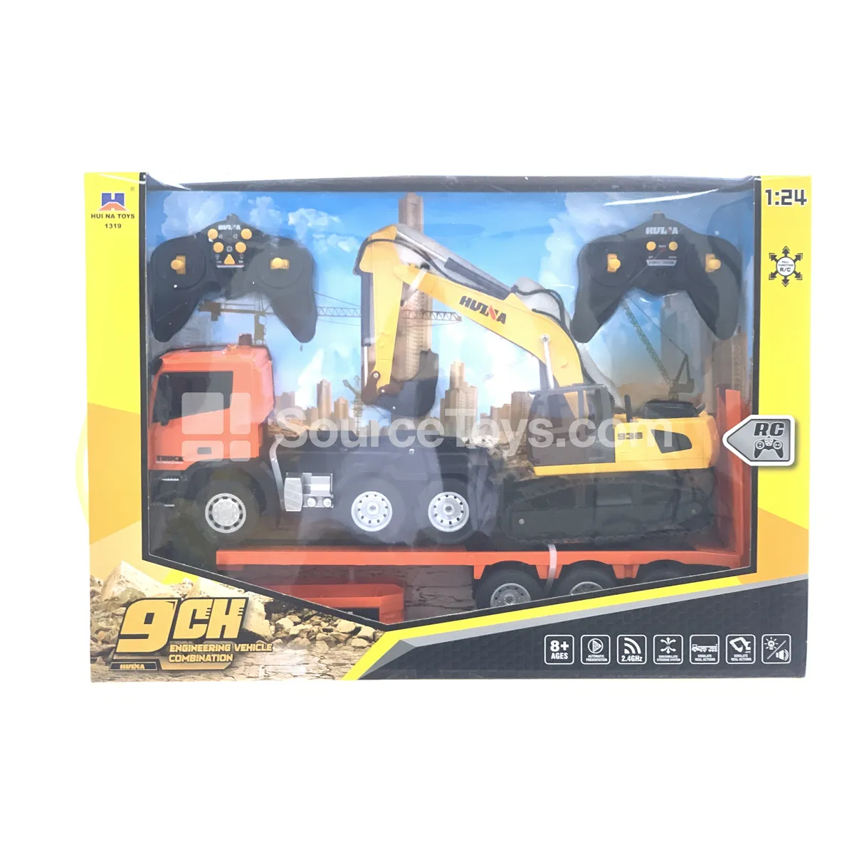 1:18 9-Channel Alloy Remote Control Trailer Truck + Excavator