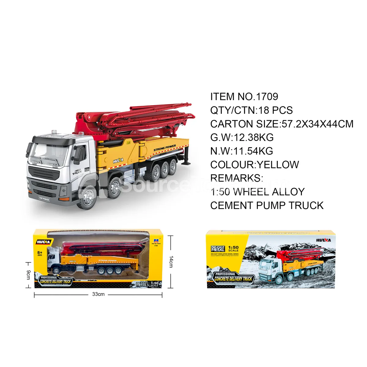 1:50 Alloy Concrete Pump Truck Static Model 1:50 Alloy Concrete Pump Truck Static Model