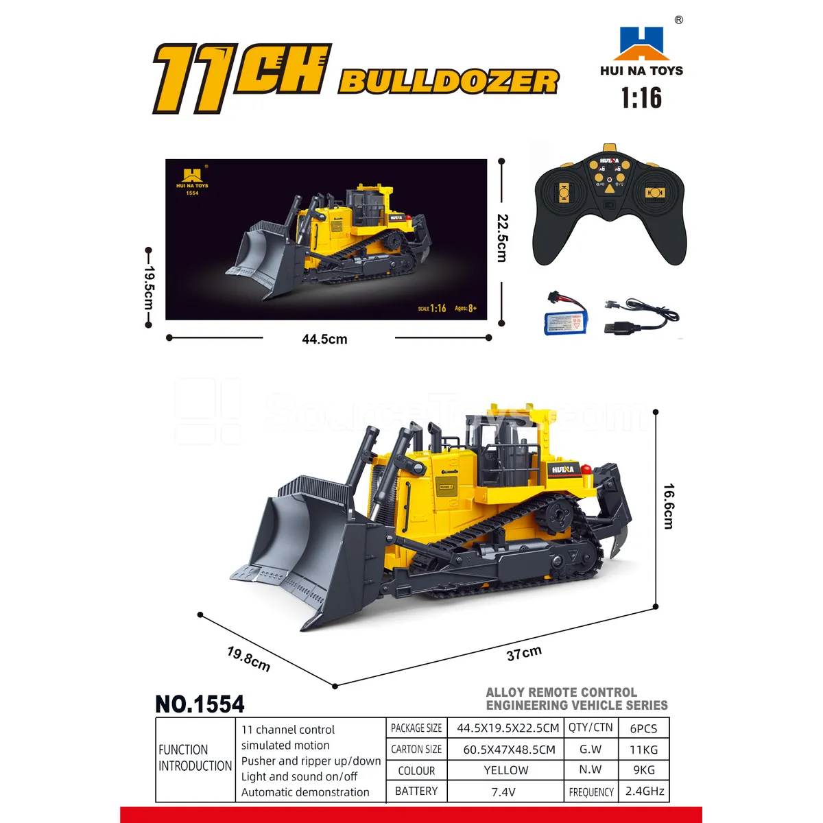 1:16 11-Channel Alloy RC Heavy Bulldozer