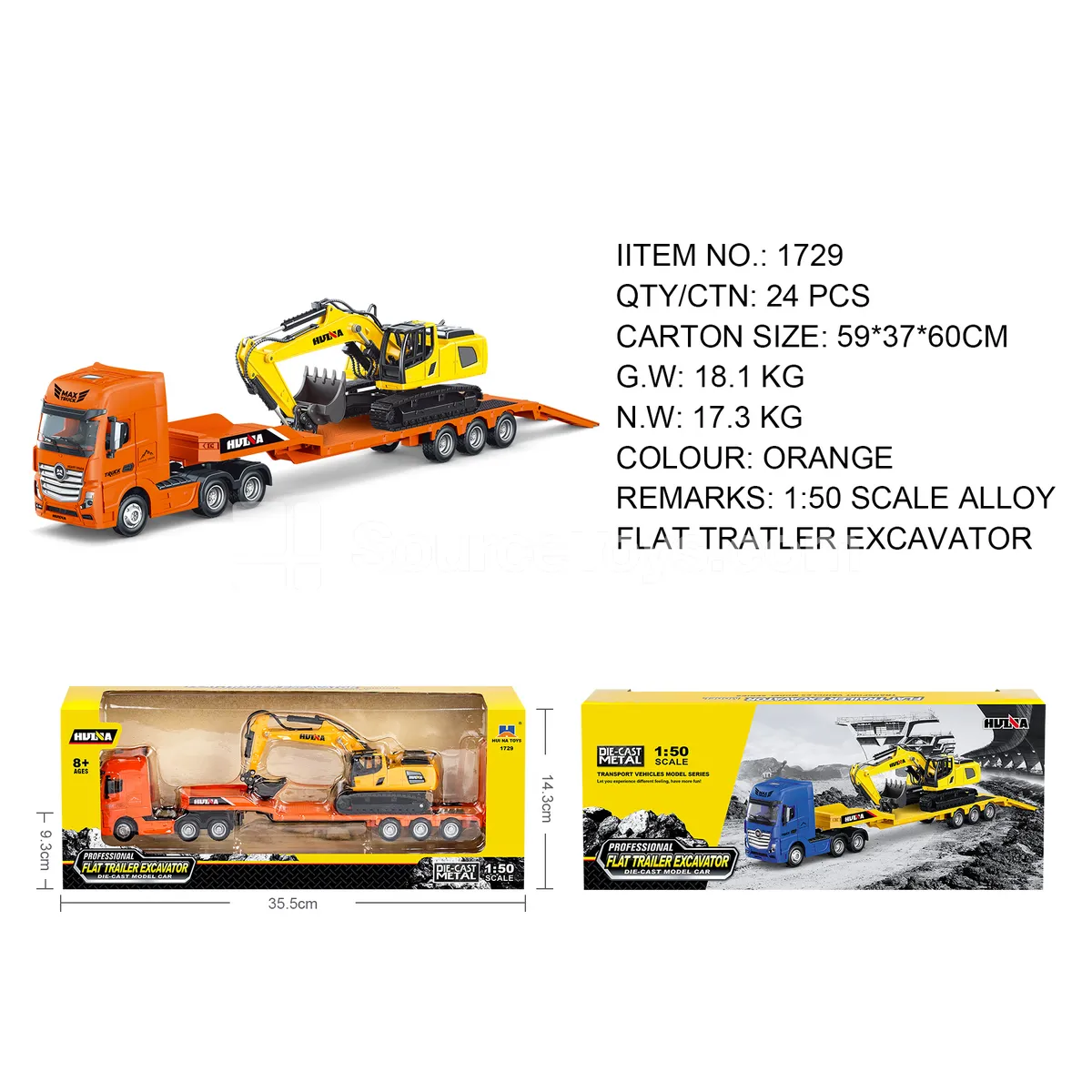1:50 Alloy Heavy Truck Excavator Transporter Static Model