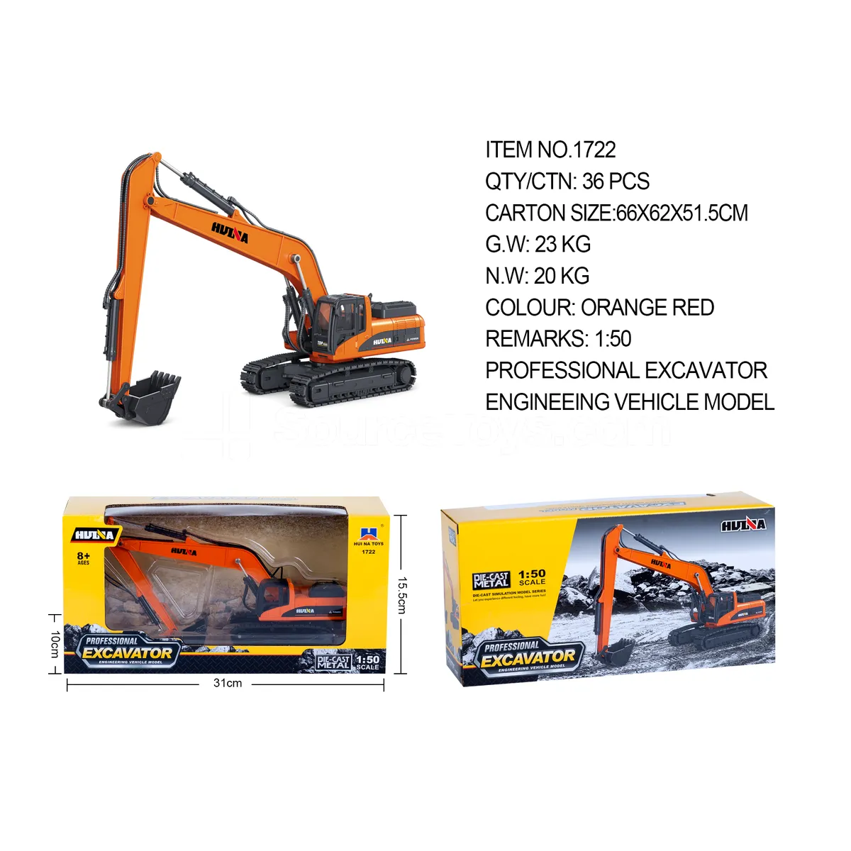 1:50 Alloy Excavator Static Model (Orange)