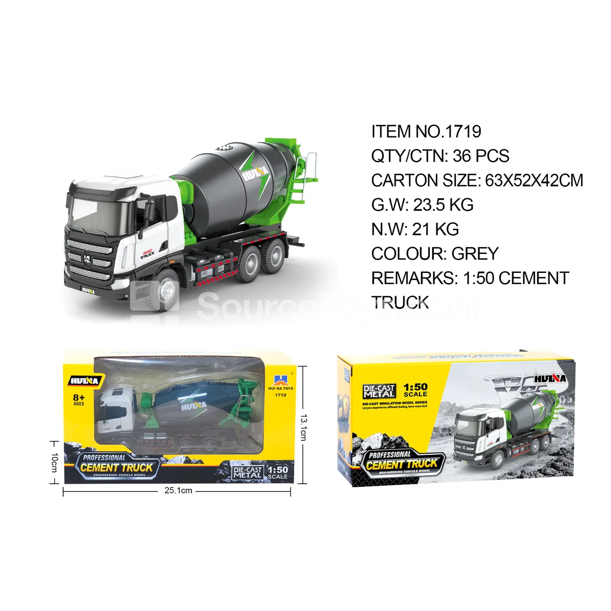 1:50 Alloy Concrete Mixer Static Model (Gray)