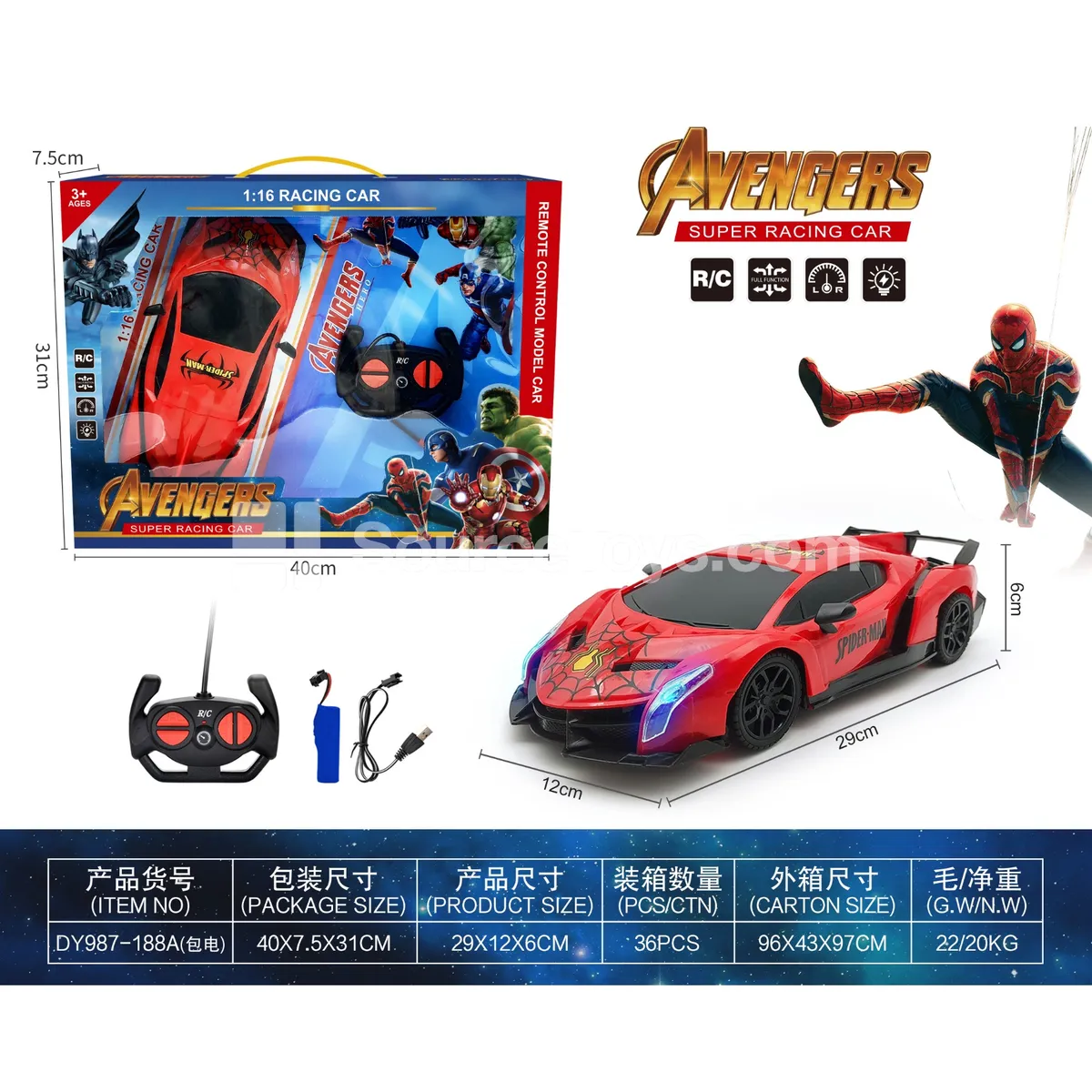 1:16 RC Car with Lights, Battery Included