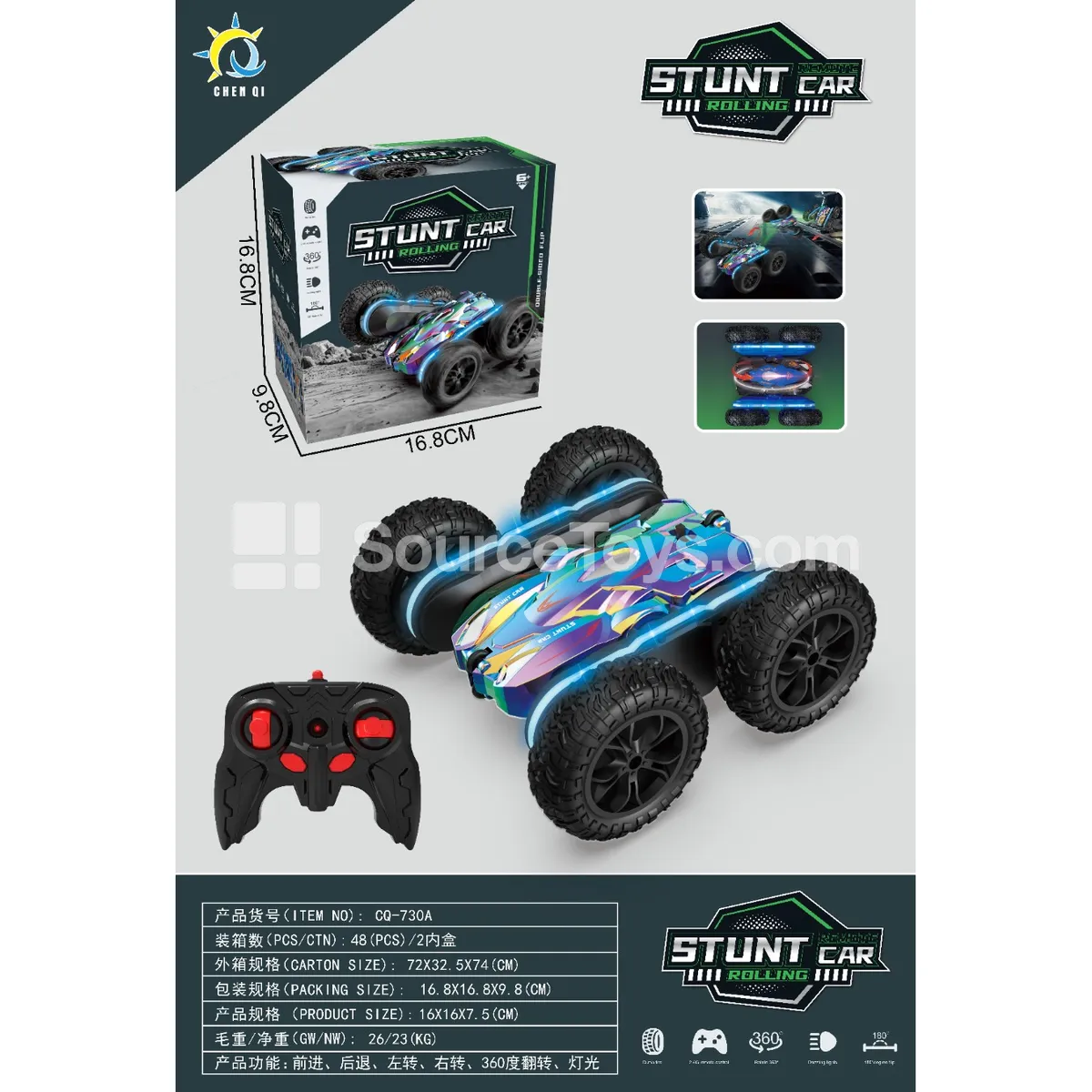 2.4G 4WD Stunt RC Car with Colorful LED Lights and USB Cable 3.7V