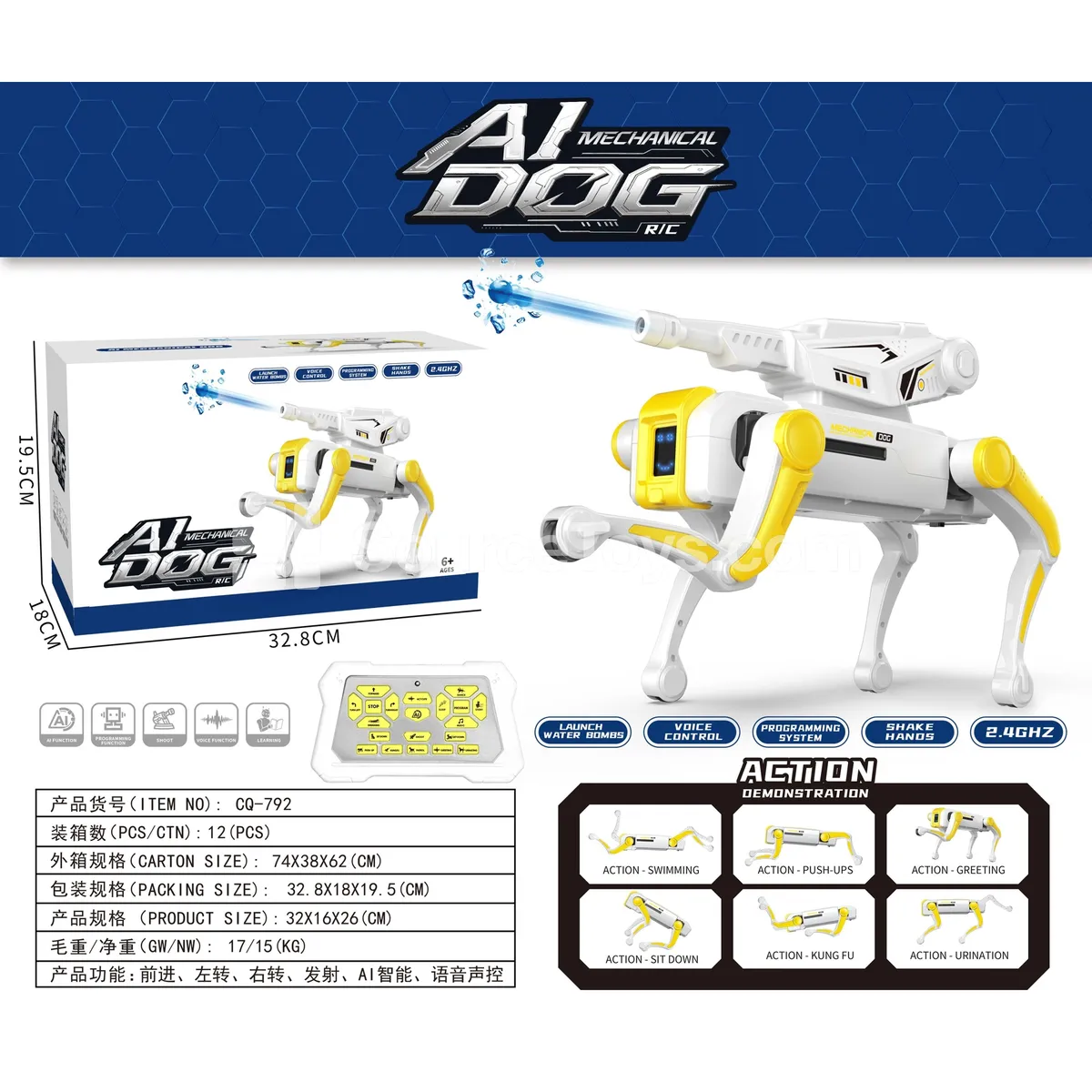 AI Smart Robot Dog with Water Bullets (Sealed Box)