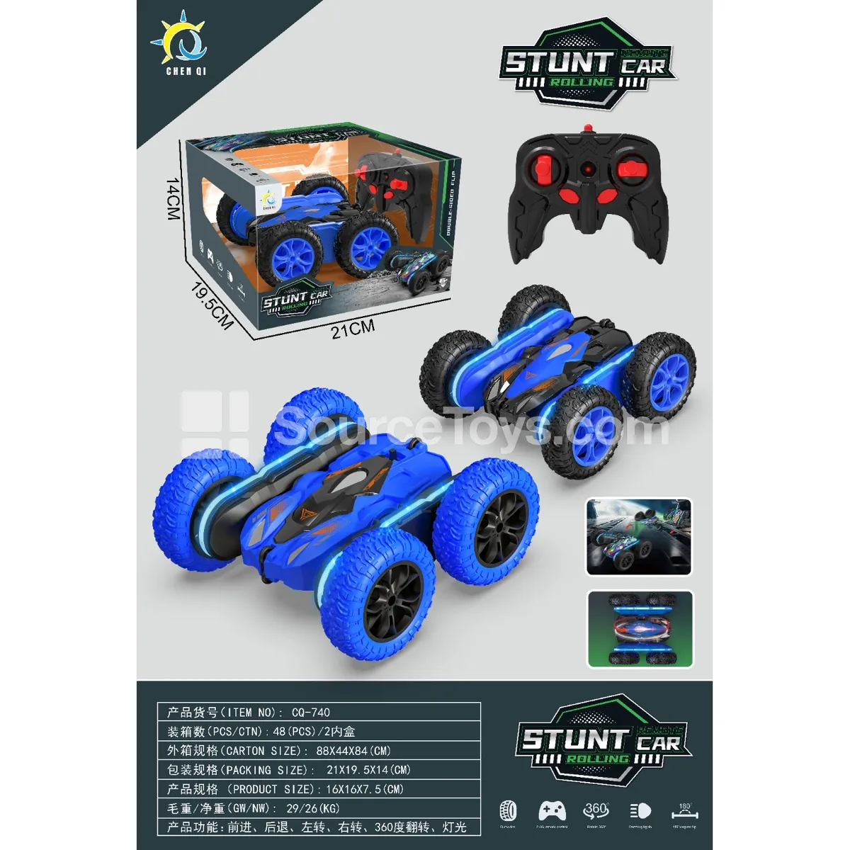 2.4G 4WD Stunt RC Car with LED Lights USB Cable 3.7V