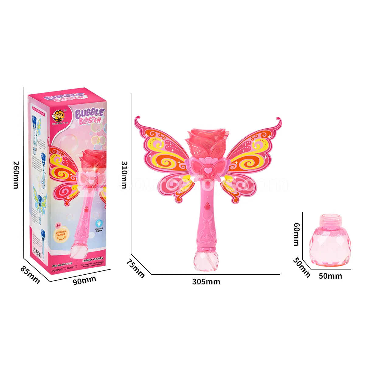 Winged Rose Bubble Wand with LED Lights (No Music)