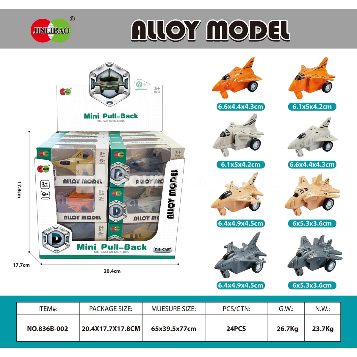 24PCS Display Box Mini Pullback Alloy Fighter Planes