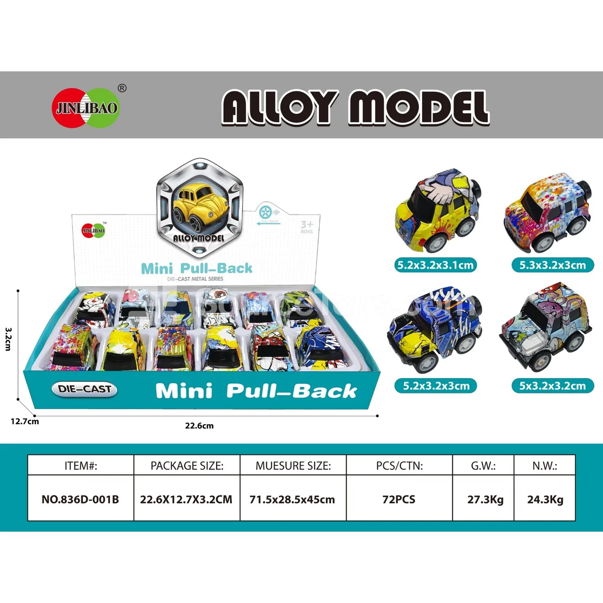12pcs Display Box Mini Q-Style Graffiti Pullback Alloy Cars