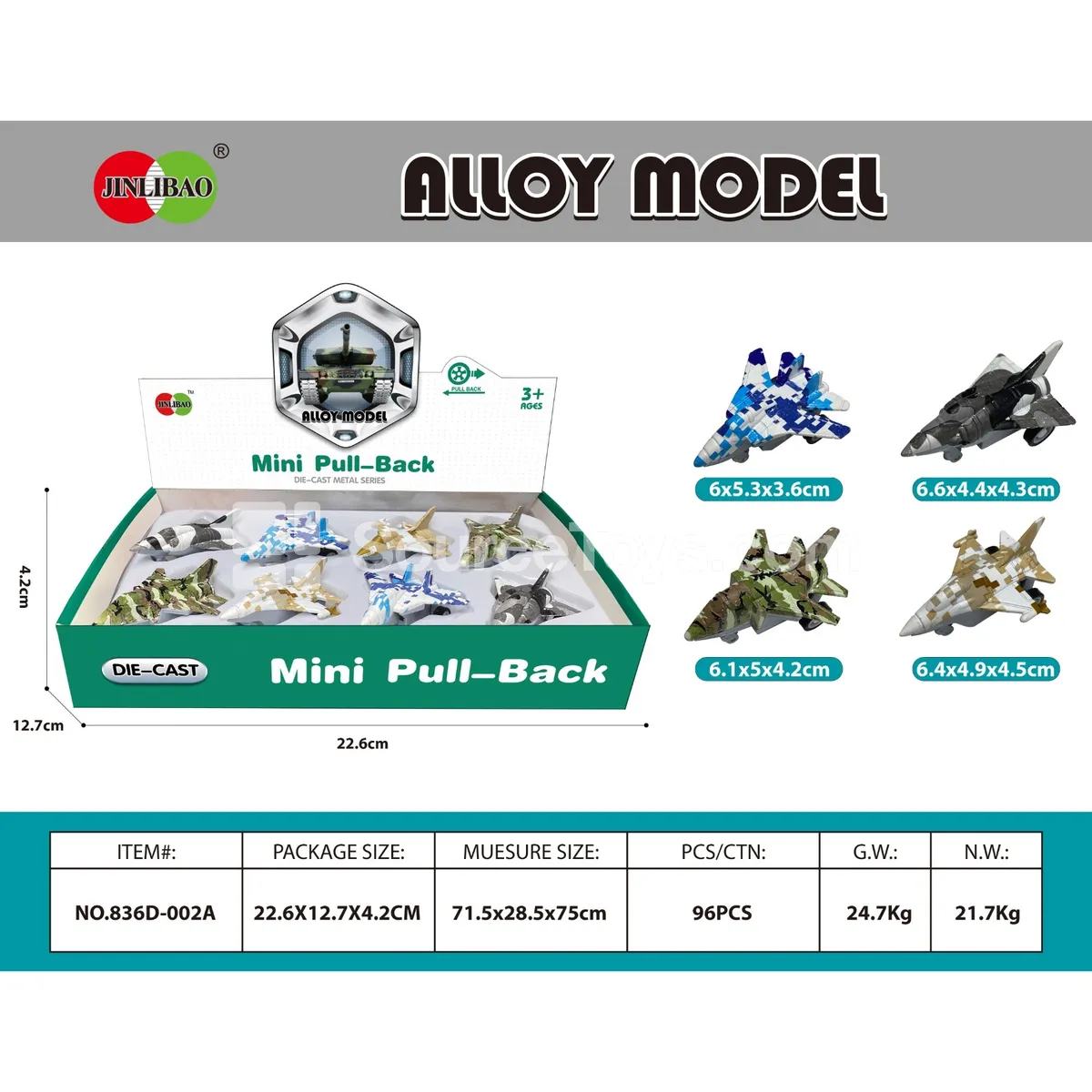 Mini Doodle Pullback Alloy Fighter Plane Set - 8 pcs Display Box