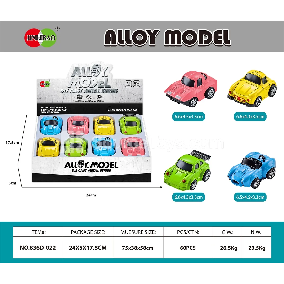 8PCS Flat Display Box Alloy Q-Style Pullback Racing Cars