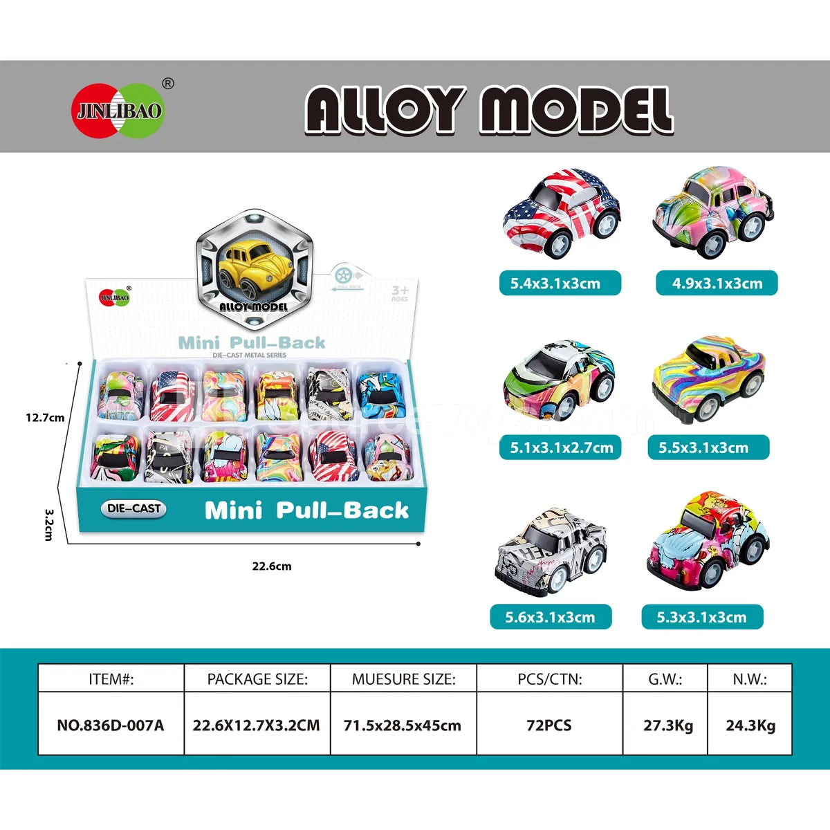 12pcs Display Box Mini Graffiti Friction Powered Alloy Cars