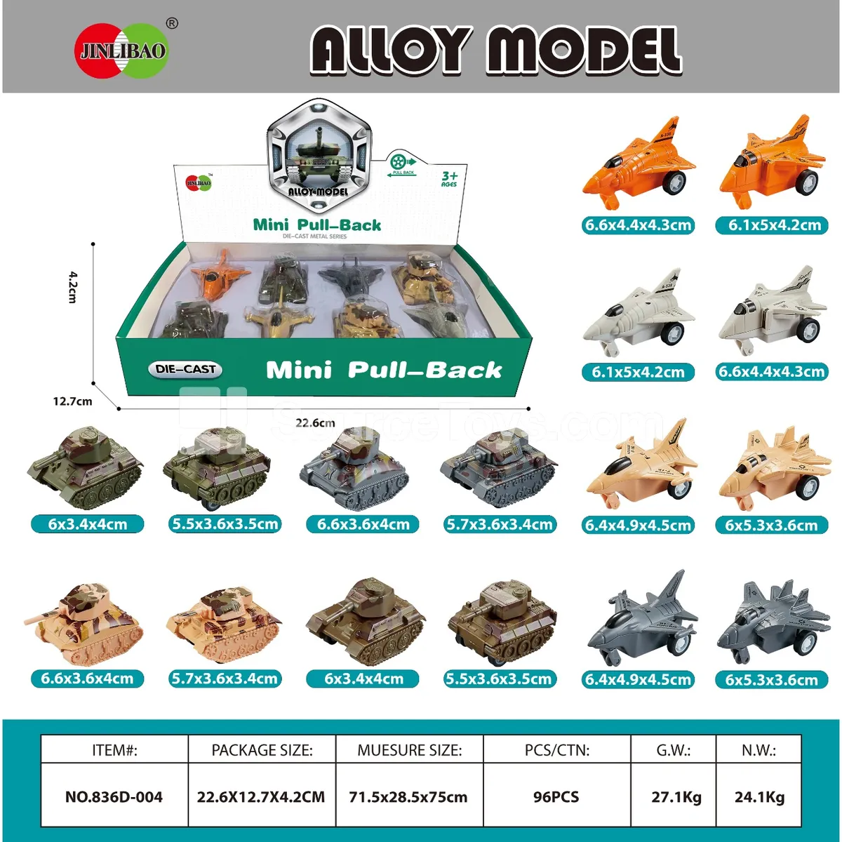 Mini Diecast Pullback Fighter & Tank 8-Pack Display Box Mini Diecast Pullback Fighter & Tank 8-Pack Display Box