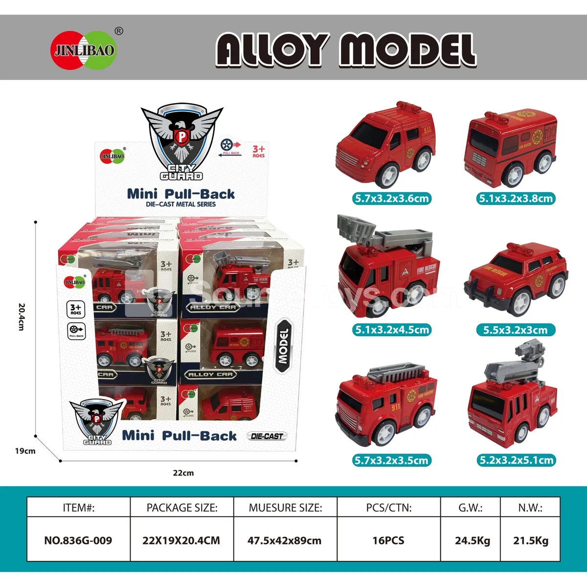 24-Pack Display Box Mini Pull-Back Alloy Fire Trucks