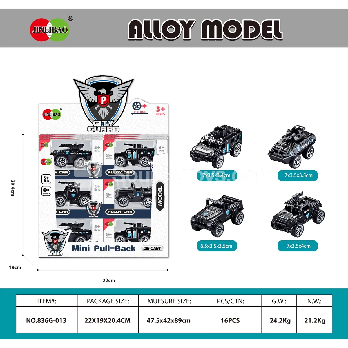 24PCS Display Box Alloy Friction Police Cars