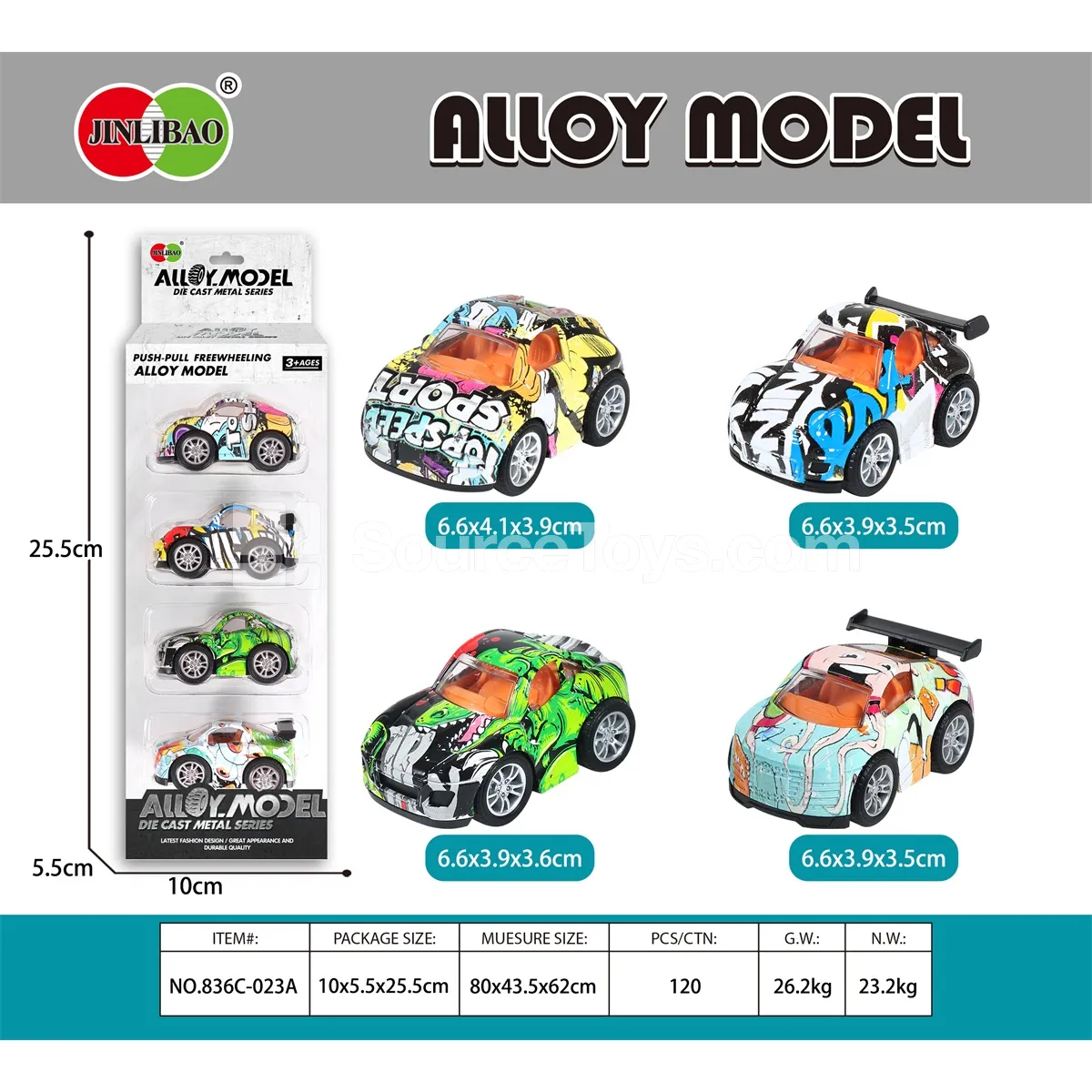 4pcs Window Box Alloy Q-style Friction Powered Graffiti Racing Cars