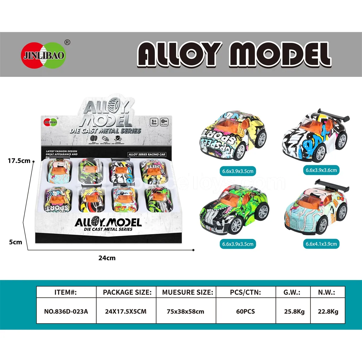8PCS Display Box Alloy Q-Version Pullback Graffiti Sports Cars
