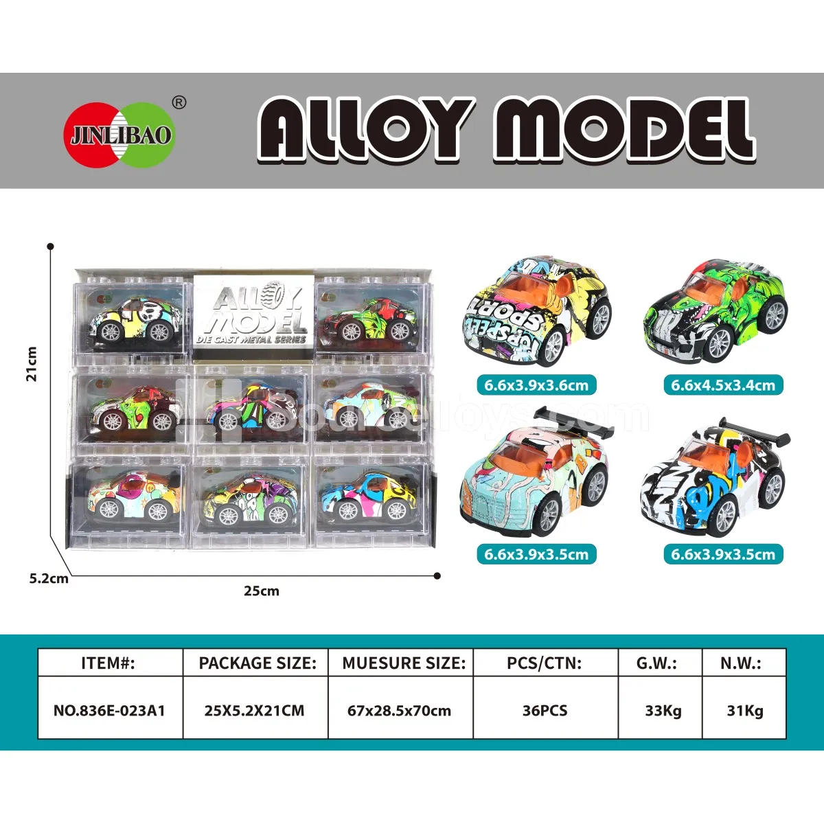 8PCS Building Blocks Window Box Alloy Q-Style Pullback Graffiti Racing Car