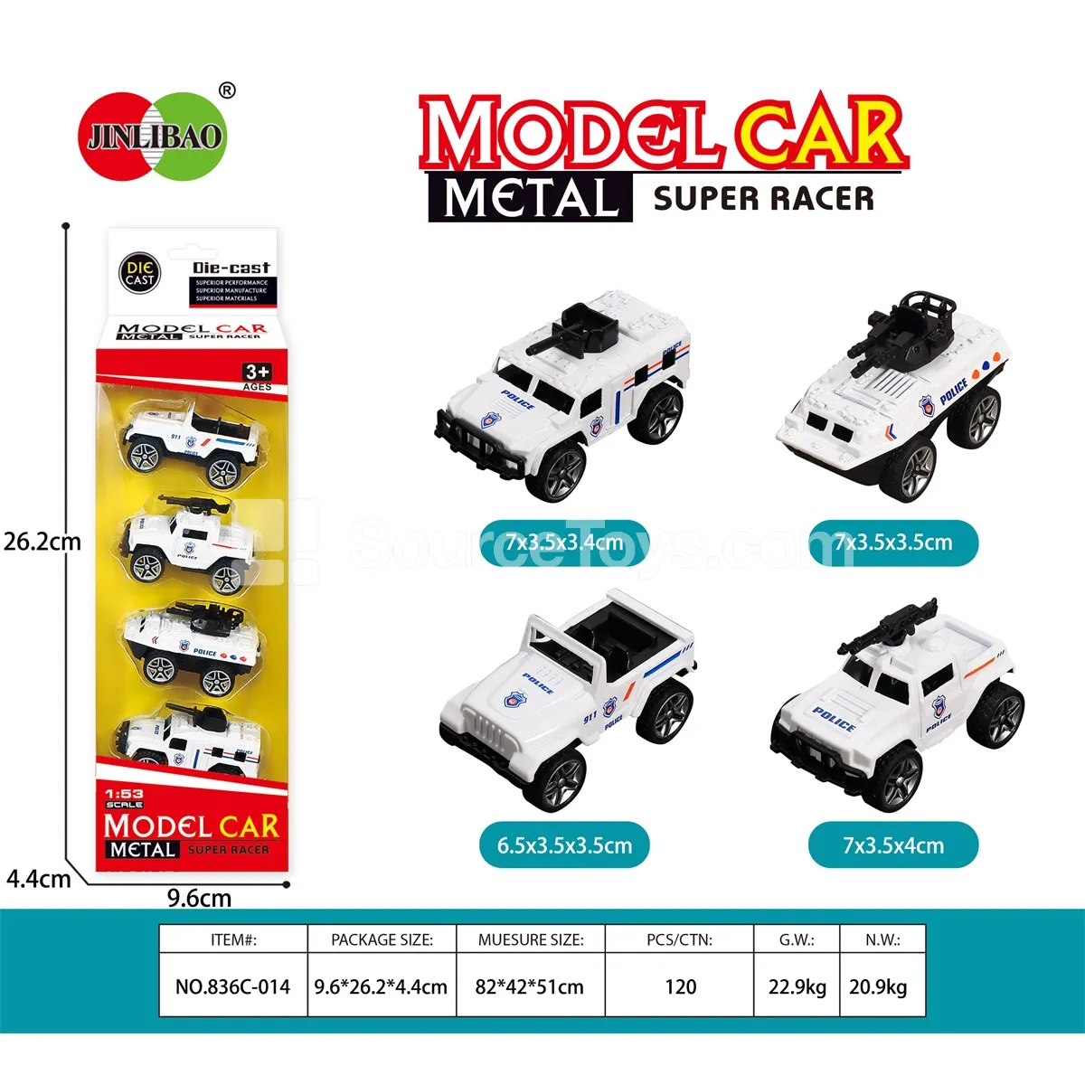 4PCS Window Box Pull-Back Alloy White Police Cars 4PCS Window Box Pull-Back Alloy White Police Cars