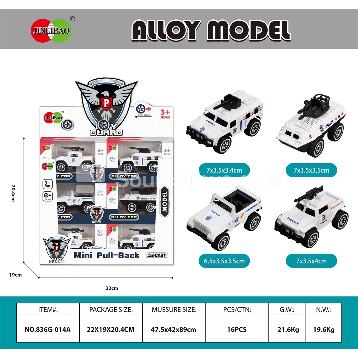 24-Piece Display Box Alloy White Police Car